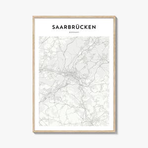 Pôster do mapa de Saarbrucken, impressão do mapa de Saarbrucken, arte de parede de viagem de Saarbrucken, mapa personalizado de Saarbrucken, Alemanha