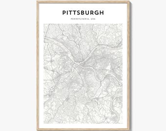 Pittsburgh Map Poster, Pittsburgh Map Print, Pittsburgh Travel Wall Art, Pittsburgh Personalized Map, Pennsylvania