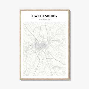 Hattiesburg Map Poster, Hattiesburg Map Print, Hattiesburg Travel Wall Art, Hattiesburg Personalized Map, Mississippi