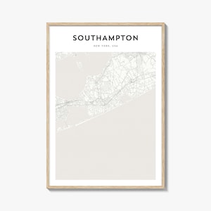 Affiche de carte de Southampton New York, impression de carte de Southampton, art mural voyage Southampton, carte personnalisée de Southampton,