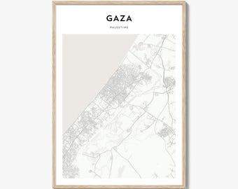 Impresión del mapa de Gaza, póster de Palestina, arte mural de Gaza, decoración urbana personalizada de Al-Quds