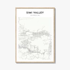 Simi Valley kaart poster, Simi Valley kaart print, Simi Valley reizen kunst aan de muur, Simi Valley gepersonaliseerde kaart, Californië