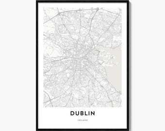Dublin Map Poster, Minimalist City Print, Ireland Wall Art