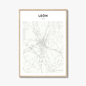 Póster con mapa de León, España, impresión de mapa de León, arte mural de viaje de León, mapa personalizado de León