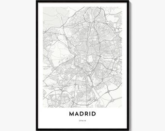 Madrid Map Poster, Minimalist City Print, Street Wall Art, Travel Decor
