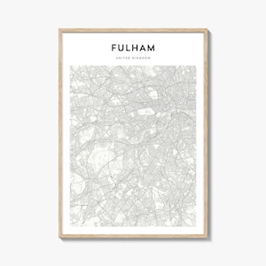 Fulham Map Poster, Fulham Map Print, Fulham Travel Wall Art, Fulham Personalized Map, United Kingdom