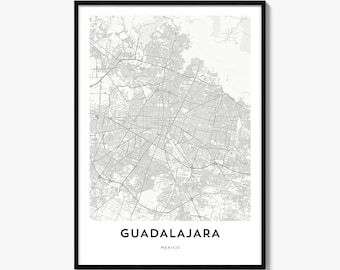 Guadalajara Map Poster, Minimalist City Print, Mexico Wall Art