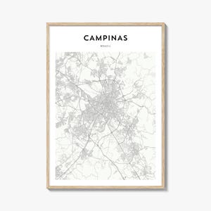 Cartel del mapa de Campinas, Impresión de mapas de Campinas, Arte de pared de viaje de Campinas, Mapa personalizado de Campinas, Brasil