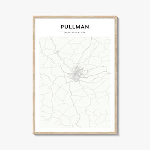 Pullman-kaartposter, Pullman-kaartafdruk, Pullman Travel Wall Art, gepersonaliseerde Pullman-kaart, Washington