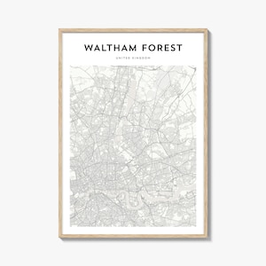 Waltham Forest Karte Poster, Waltham Forest Karte Druck, Waltham Forest Reisewandkunst, Waltham Forest personalisierte Karte, Vereinigtes Königreich