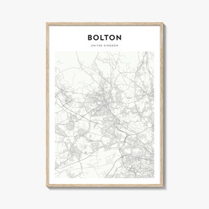 Bolton-kaartposter, Bolton-kaartafdruk, Bolton Travel Wall Art, Bolton gepersonaliseerde kaart, Verenigd Koninkrijk