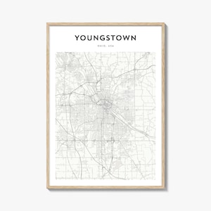 Cartaz do mapa de Youngstown, impressão do mapa de Youngstown, arte de parede de viagem de Youngstown, mapa personalizado de Youngstown, Ohio