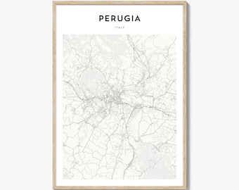 Impresión del mapa de Perugia, póster de Umbría, arte mural de Italia, decoración urbana personalizada de Perugia