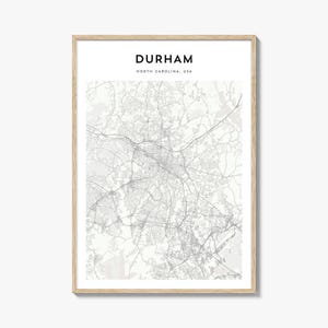 Durham Map Poster, Durham Map Print, Durham Travel Wall Art, Durham Personalized Map, North Carolina