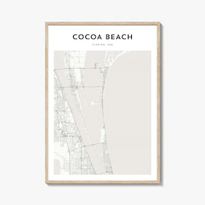 Cocoa Beach-kaartposter, Cocoa Beach-kaartafdruk, Cocoa Beach-reiskunst aan de muur, gepersonaliseerde Cocoa Beach-kaart, Florida