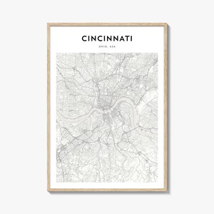Cincinnati kaartposter, Cincinnati kaartafdruk, Cincinnati reizen kunst aan de muur, Cincinnati gepersonaliseerde kaart, Ohio