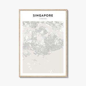 Kaart poster Singapore, kaart print Singapore, reizen kunst aan de muur Singapore, gepersonaliseerde kaart Singapore, Singapore