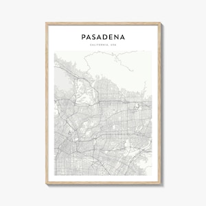 Pasadena Map Print, California Poster, USA Wall Art, Los Angeles Custom Street Decor