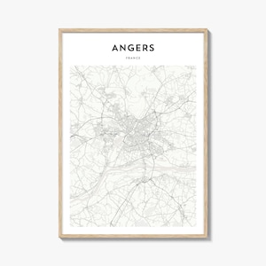 Angers Map Print, France Poster, French Wall Art, Anjou Custom Street Decor