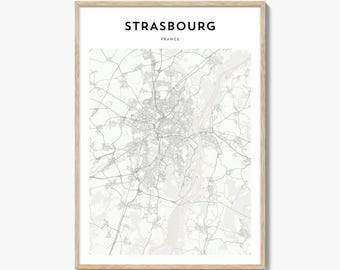 Impresión del mapa de Estrasburgo, póster de Alsacia, arte mural de Francia, decoración urbana personalizada del Gran Este