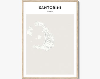 Póster con mapa de Santorini, impresión de mapa de Santorini, arte mural de viaje de Santorini, mapa personalizado de Santorini, Grecia