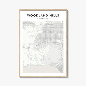 Cartaz do mapa de Woodland Hills, impressão do mapa de Woodland Hills, arte de parede de viagem de Woodland Hills, mapa personalizado de Woodland Hills, Califórnia