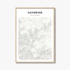 Havering Map Poster, Havering Map Print, Havering Travel Wall Art, Havering Personalized Map, United Kingdom