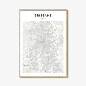 Kaartposter Brisbane, kaartprint Brisbane, reiskunst aan de muur Brisbane, gepersonaliseerde kaart Brisbane, Australië