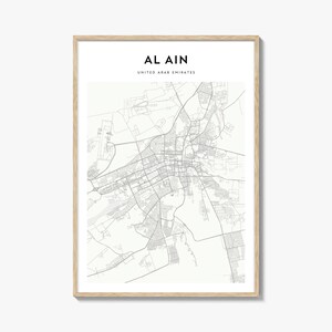 Cartaz do mapa de Al Ain, impressão do mapa de Al Ain, arte de parede de viagem de Al Ain, mapa personalizado de Al Ain, Emirados Árabes Unidos
