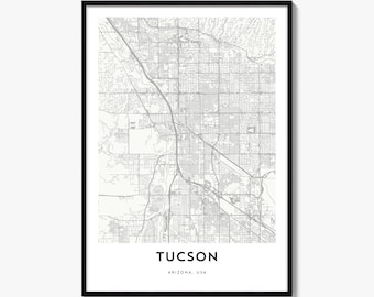 Tucson Map Poster, Minimalist City Print, Arizona Wall Art