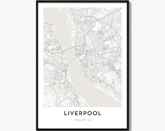 Liverpool Map Poster, Minimalist City Print, England Wall Art