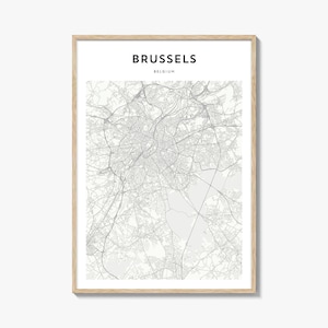 Kaartposter Brussel, kaart Brussel afdrukken, kunst aan de muur reizen Brussel, gepersonaliseerde kaart Brussel, België