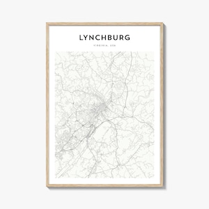 Lynchburg Karte Poster, Lynchburg Karte Druck, Lynchburg Reisewandkunst, Lynchburg personalisierte Karte, Virginia