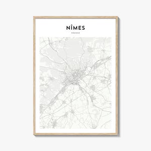 Póster con mapa de Nimes, impresión de mapa de Nimes, arte mural de viaje de Nimes, mapa personalizado de Nimes, Francia