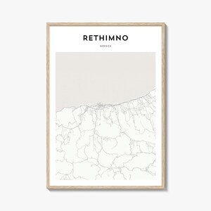 Affiche de carte de Réthymnon, impression de carte de Réthymnon, art mural de voyage de Réthymnon, carte personnalisée de Réthymnon, Grèce