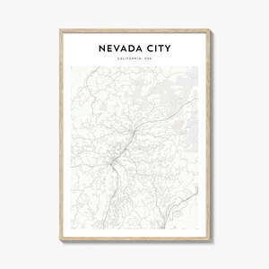 Cartaz do mapa da cidade de Nevada, impressão do mapa da cidade de Nevada, arte de parede de viagem da cidade de Nevada, mapa personalizado da cidade de Nevada, Califórnia