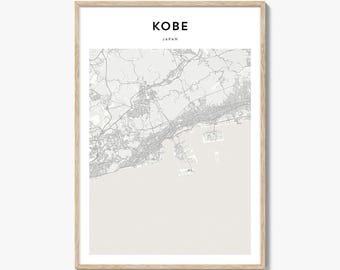 Impresión del mapa de Kobe, póster de Japón, arte mural de Hyogo, decoración urbana personalizada