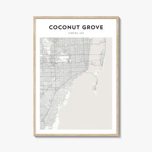Coconut Grove Karte Poster, Coconut Grove Karte Druck, Coconut Grove Reisewandkunst, Coconut Grove personalisierte Karte, Florida