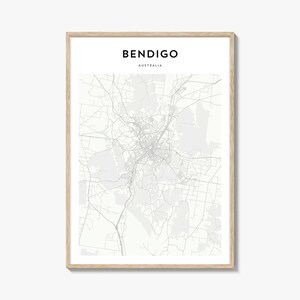 Cartaz do mapa de Bendigo, impressão do mapa de Bendigo, arte de parede de viagem de Bendigo, mapa personalizado de Bendigo, Austrália