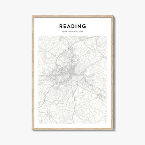 Cartaz do mapa da Pensilvânia de Reading, impressão do mapa de Reading, arte de parede de viagem de Reading, mapa personalizado de Reading,