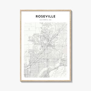 Cartaz de mapa de Roseville, impressão de mapa de Roseville, arte de parede de viagem de Roseville, mapa personalizado de Roseville, Califórnia
