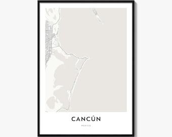 Cancun Map Poster, Minimalist City Print, Mexico Wall Art