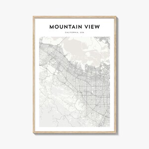 Póster con mapa de Mountain View, impresión de mapa de Mountain View, arte mural de viaje de Mountain View, mapa personalizado de Mountain View, California