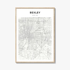 Cartaz do mapa de Bexley, impressão do mapa de Bexley, arte de parede de viagem de Bexley, mapa personalizado de Bexley, Ohio