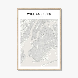 Williamsburg New York Map Poster, Williamsburg Map Print, Williamsburg Travel Wall Art, Williamsburg Personalized Map,