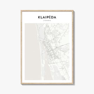 Póster con mapa de Klaipeda, impresión de mapa de Klaipeda, arte mural de viaje de Klaipeda, mapa personalizado de Klaipeda, Lituania