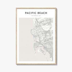 Mapa Pacific Beach, wydruk, plakat z Kalifornii, sztuka ścienna USA, niestandardowy wystrój ulicy w San Diego