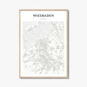 Póster del mapa de Wiesbaden, impresión del mapa de Wiesbaden, arte mural turístico de Wiesbaden, mapa personalizado de Wiesbaden, Alemania