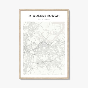 Teesside Map Print, Teesside Map Print, England Wandbild, UK Custom Street Dekor