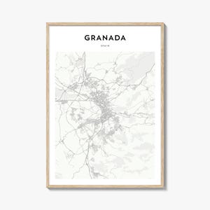 Póster con mapa de Granada, impresión de mapa de Granada, arte mural de viaje de Granada, mapa personalizado de Granada, España